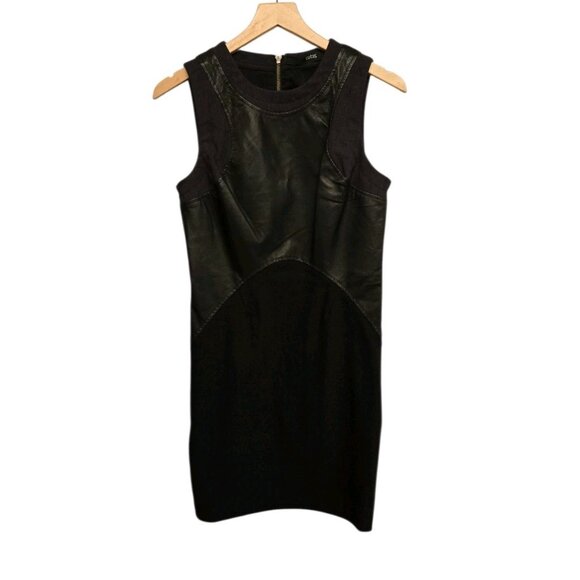 Yigal Azrouel Cut 25 Size 8 Black Sleeveless Leather Trim Sheath Cocktail Dress - Picture 6 of 8